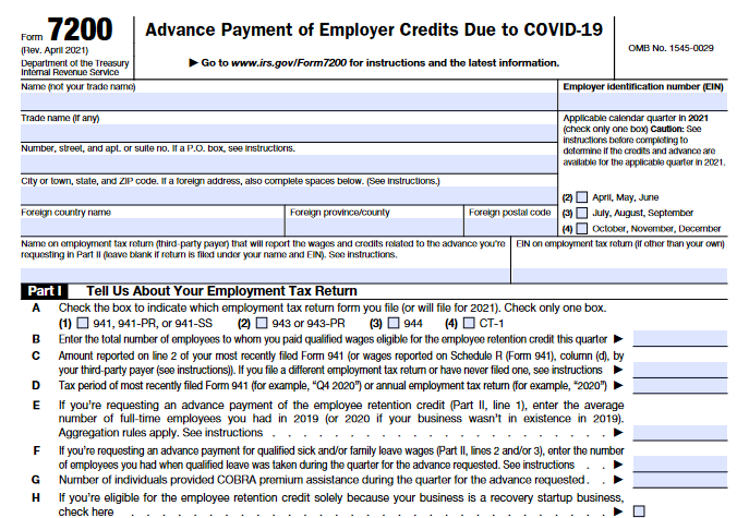 Form 7200 Advance of Employer Credits Due to COVID-19