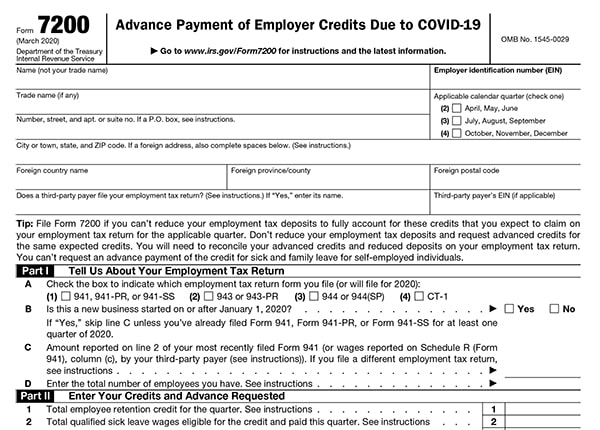 Form 7200 Advance of Employer Credits Due to COVID-19